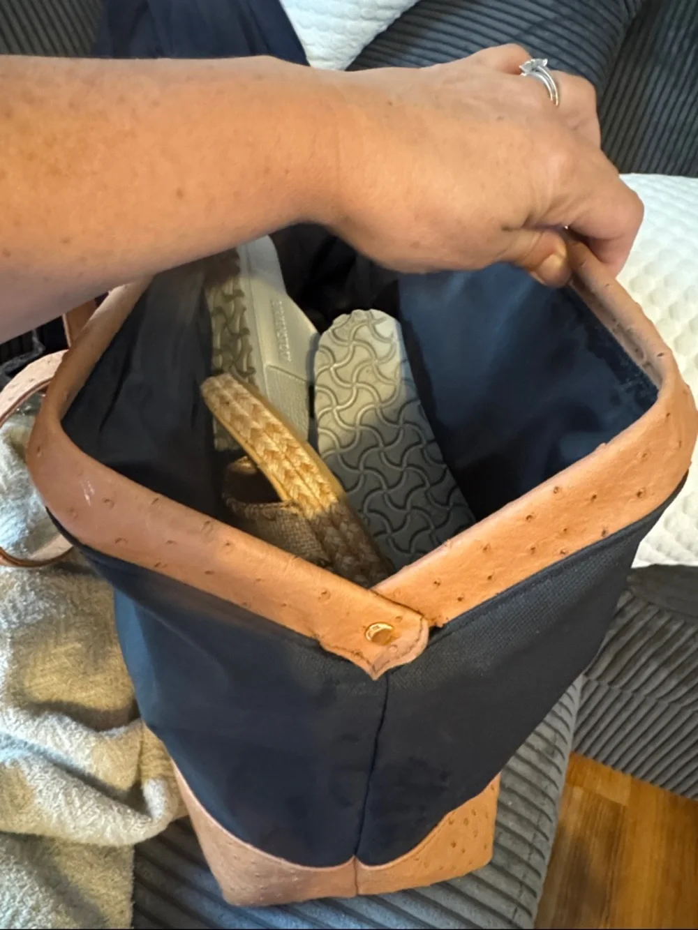 Elizabeth Arden Faux Ostrich Canvas Tote - Classic Two-Tone Carryall